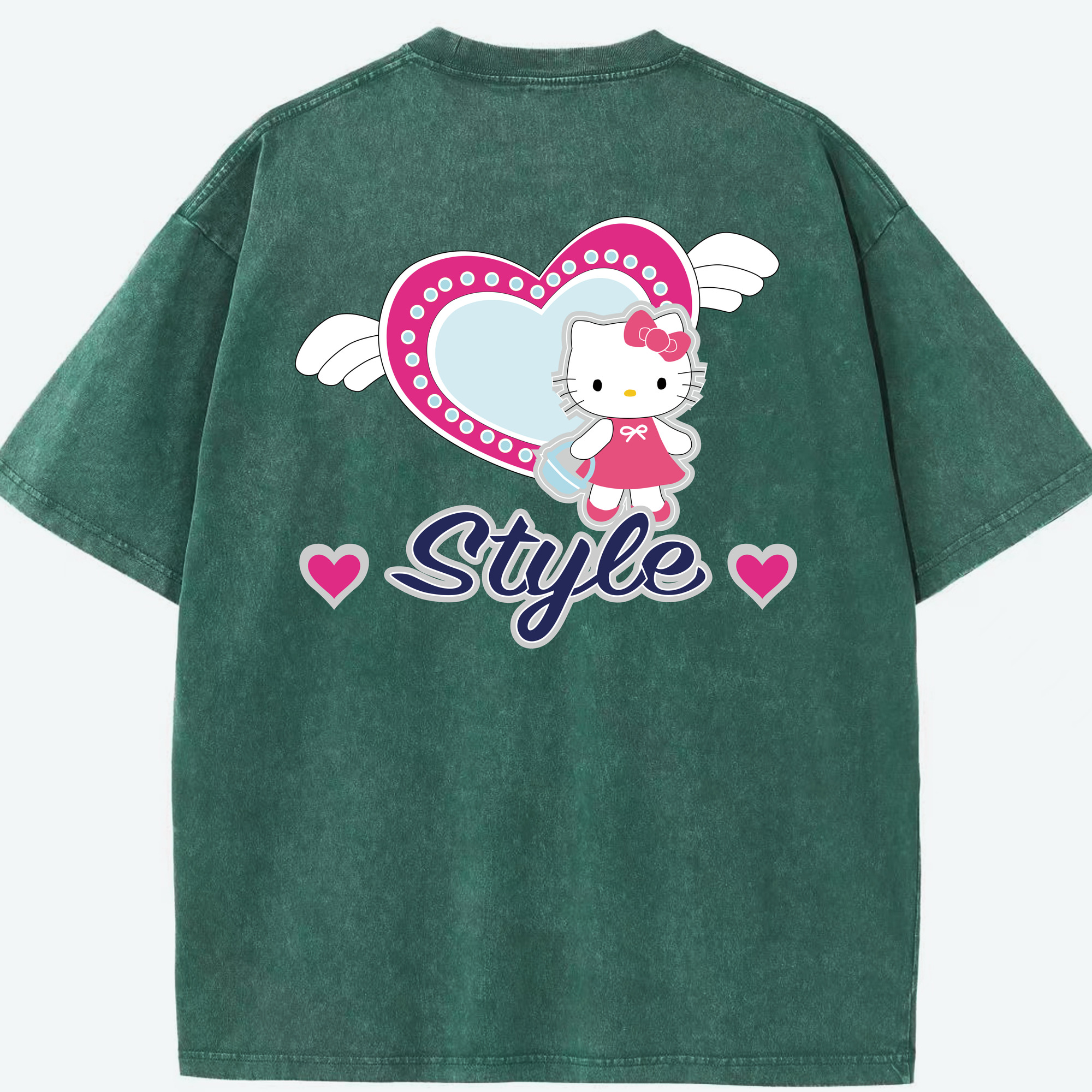 （画像用） Hello Kitty ハローキティ 綿100% ヴィンテージ風 半袖Tシャツ（背面プリント）